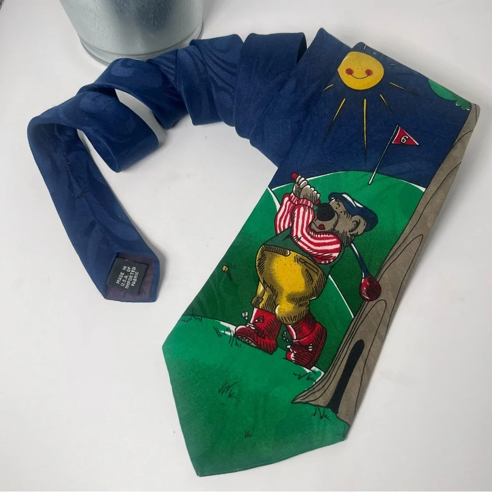 Hallmark Special-TIES Vintage‎ Novelty Colorful Golf Bear Cartoon Neck Tie